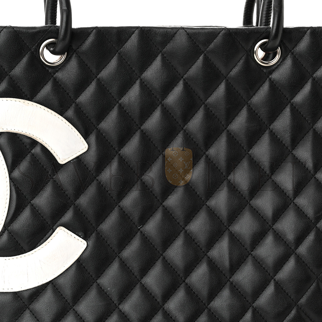 Ch*el calfskin quilted large cambon tote black white (30*25*15cm)